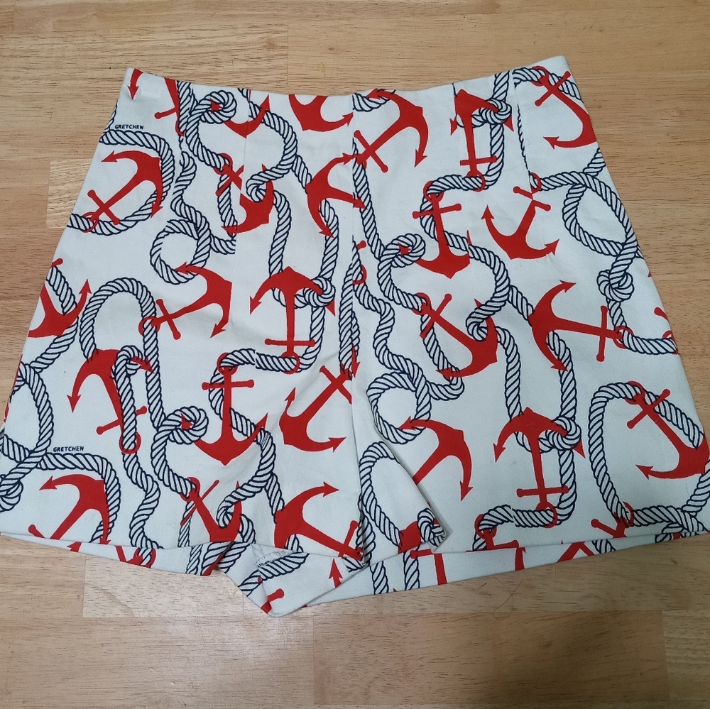 XS Gretchen Scott Anchors Aweigh shorts orange/black anchor print